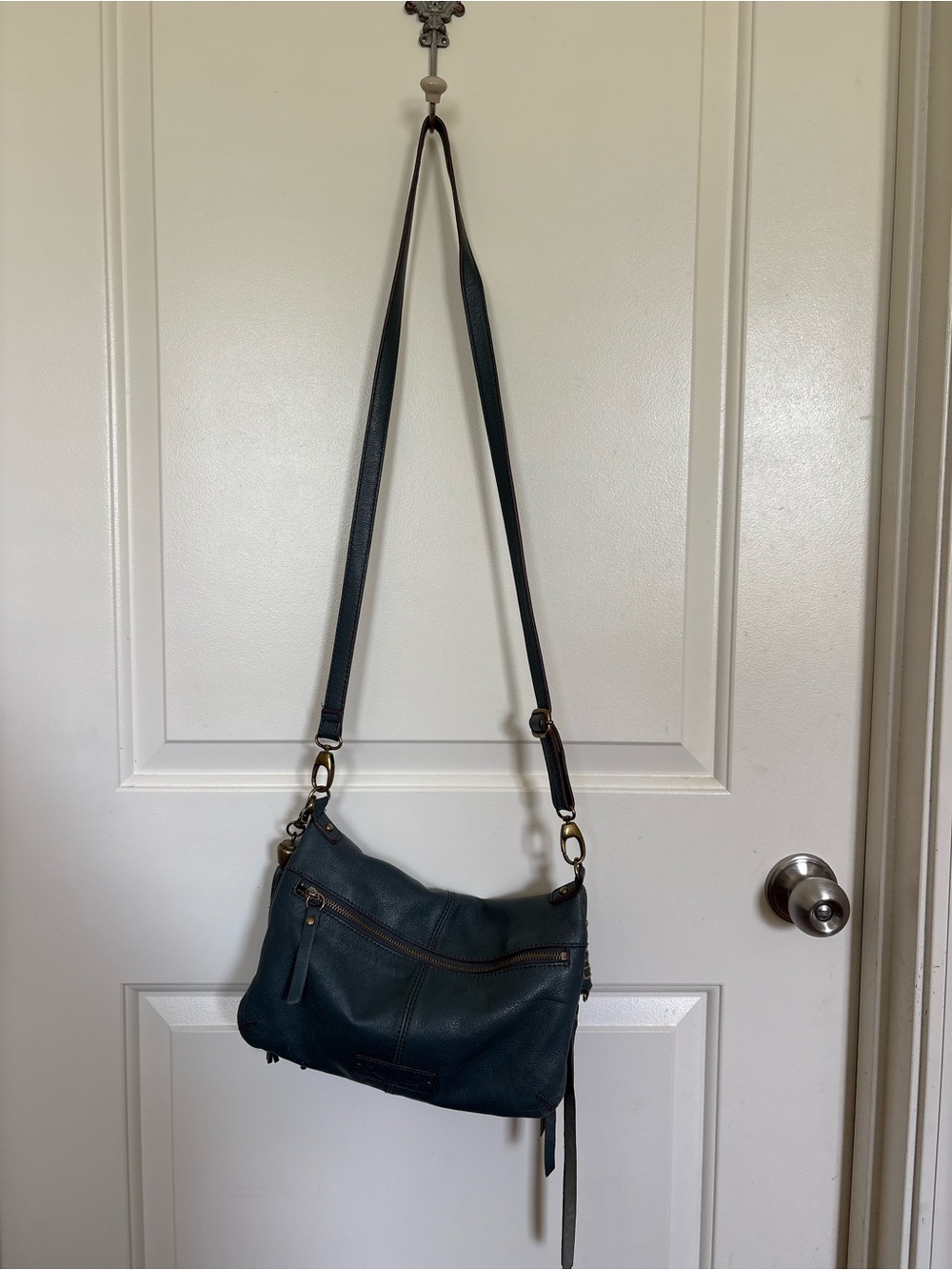 Lucky Brand Dark Teal Leather Crossbody Bag with Adjustable Strap